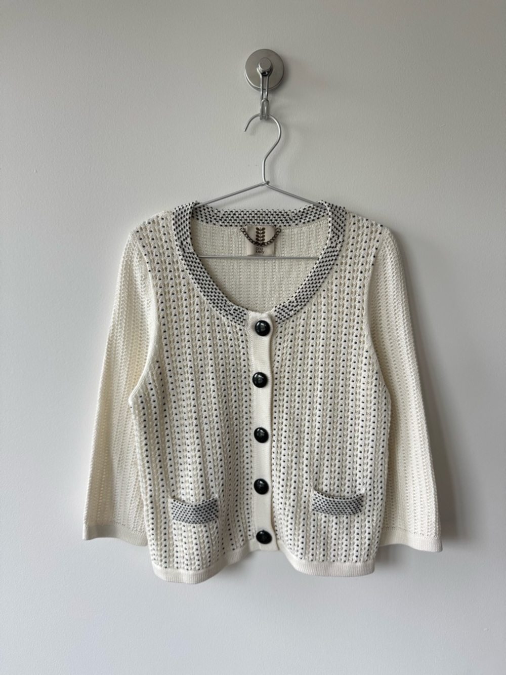 Orla Kiely Beaded Cotton Knit Round Neck Cardigan - Size 10